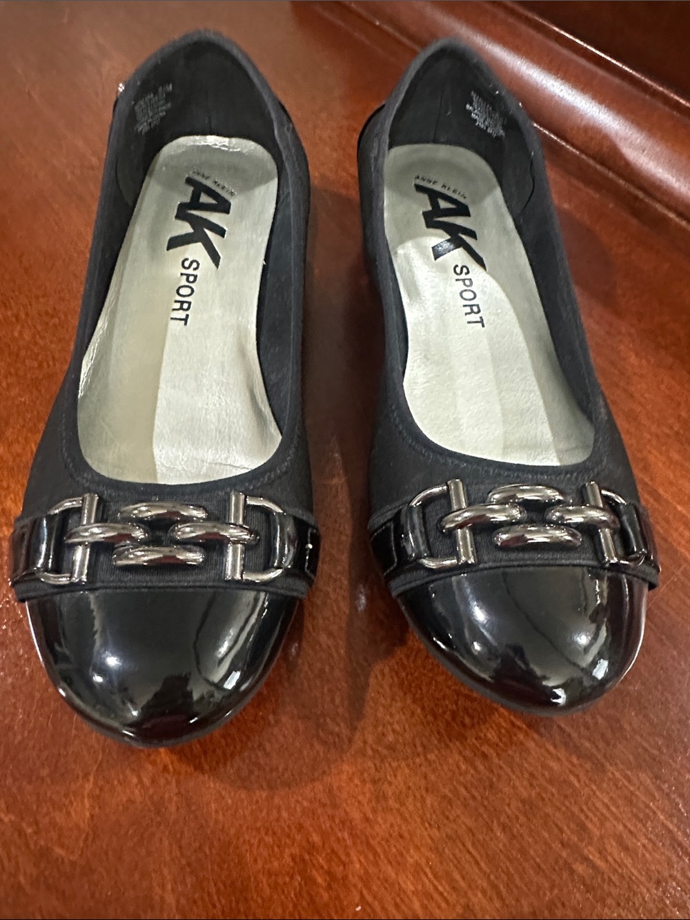 Anne Klein Women's Black Patent Cap-Toe Flats